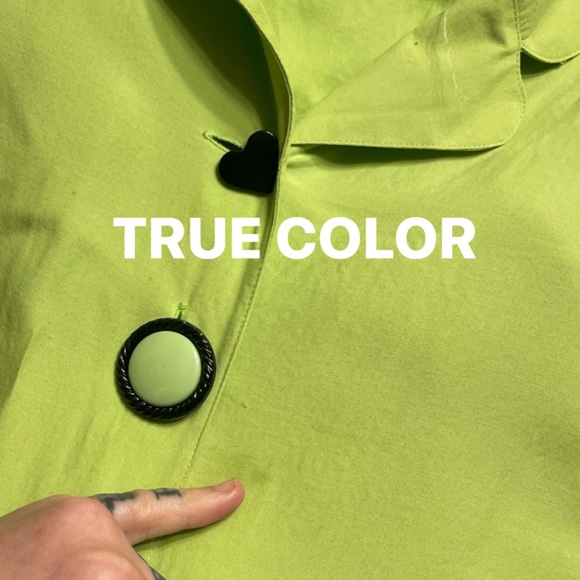 Vintage Whimsical Lime Green Button Up Blouse Med Lime Green and Black Blouse M - Picture 13 of 13